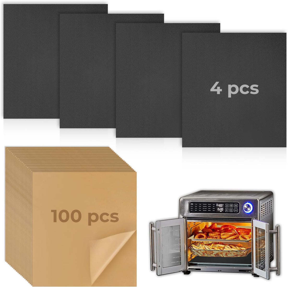 104 PCS Oven Liner for Emeril Lagasse 26 QT Extra Large Air Fryer, Unbleached Parchment Paper and Reusable Oven Liners for Bottom of Oven, Air Fryer Accessories for Emeril Lagasse