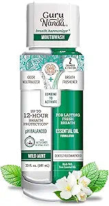 GuruNanda Dual Barrel Breath Harmonizer Mouthwash - Freshens Breath - Alcohol & Fluoride Free with Sodium Chlorite & Essential Oils - Wild Mint Flavor, 20 Fl Oz
