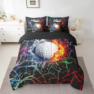 Erosebridal Ice Fire Golf Kids Bed in A Bag for Boys Queen 7 Piece Golf Sports Comforter Set with Sheets for Teen Men,Abstract Graffiti Tie Dye Golf Bedding Set Geometric Stripes Bed Set
