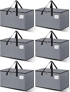 NATURELUX Heavy Duty Moving Bags - Extra Large Packing Bags and Storage Totes, Collapsible and Foldable Option for Moving and Storage, Grey, 93 L - 6 Pack