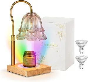 Candeldo Candle Warmer Lamp with Timer, Flower Design, 7-Color LED Light