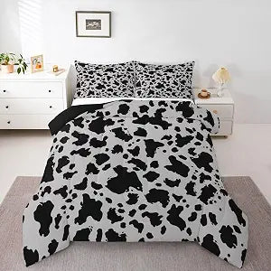 Feelyou Cow Print Comforter Set All Season Black Gray Bedding Set