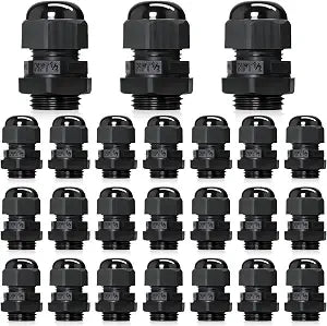 24 Pcs 1/2" NPT Black Adjustable Cable Glands - IP68 Waterproof Electrical Connectors, Nylon Cord Grips Strain Relief for Electrical Box Use