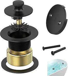 Matte Black Bathtub Drain, Hair Catcher and 2-Hole Overflow Faceplate, 11.5/16 UNC, Lift and Turn Bathtub Drain Replacement, Tub Drain Stopper