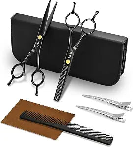 Hair Cutting Scissors Thinning Shears Kit ULG Professional Barber Hairdressing Texturizing Salon Razor Edge Scissor Japanese Stainless Steel 6.5 inch BLK