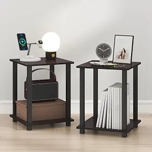 Furinno Simplistic Set of 2 Toolless 2-Tier Night Stand, Dark Walnut