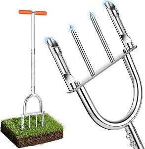 Manual Core Aerator, 2 Hollow Slot + 2 Spike Tines, Semi-Assembled, Orange