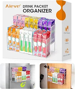 AIEVE Magnetic Drink Packet Organizer, 2-Tier Fridge Organizer