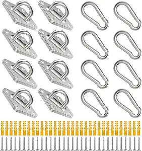 8 Pack 2.31 Inches Pad Eye Hooks,304 Stainless Steel Pad Eye Hanging Hooks for Porch Swing Hang, Heavy Duty Hanging Hardware with Screws for Outdoor/Indoor Use. Sliver