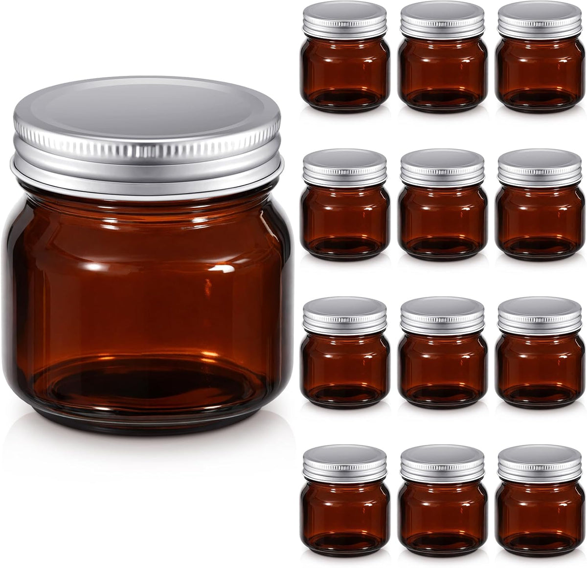 Gueevin 12 Pcs Amber Mason Jars 8 oz Regular Mouth Canning Jars