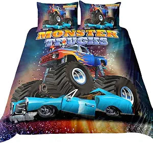 Suncloris Kids 3D Monster Truck Cool Big Tires Duvet Cover Set Twin