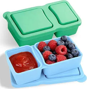 MACTANO 2 Pack Silicone Snack Containers with Lids, 10oz Dual Compartment