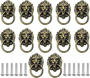 Luomorgo 12 Pack Cabinet Knobs Pulls Lion Head Ring Pulls Handle
