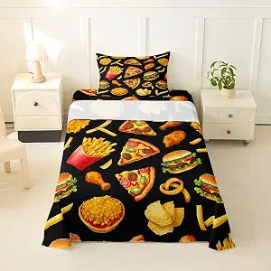 Erosebridal Pizza Bed Sheets Set Twin Fast Food Sheet Set Burger Fried