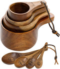 Wooden Measuring Cups and Spoons Set - Eco-Friendly Solid Acacia Wood, Laser Engraved Measurements, Perfect for Baking & Cooking - Ideal for Bakers, Chefs & Home Cooksï¼ˆbrownï¼‰