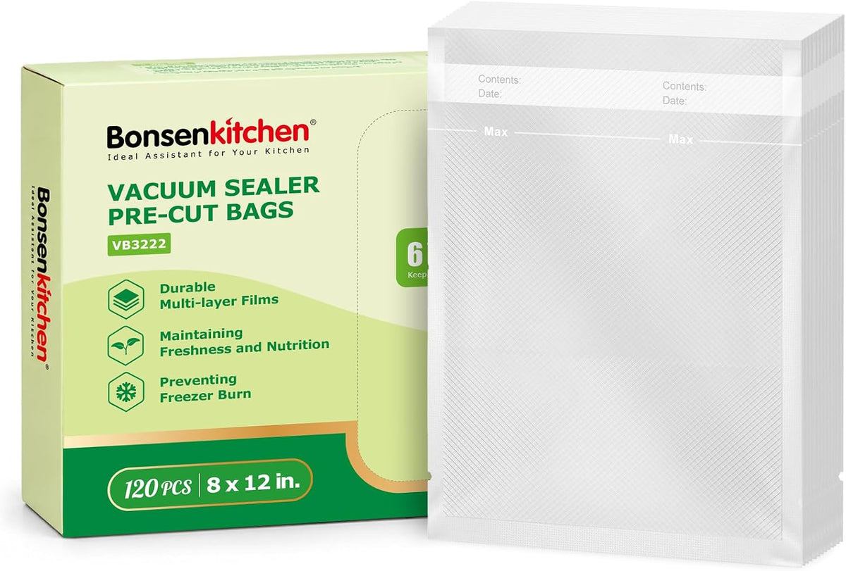 Bonsenkitchen Precut Vacuum Bags 120 Quart 8" x 12"