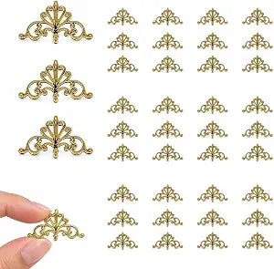 LOGOFUN 100pcs Copper Furniture Decorative Onlays Metal Carved Appliques