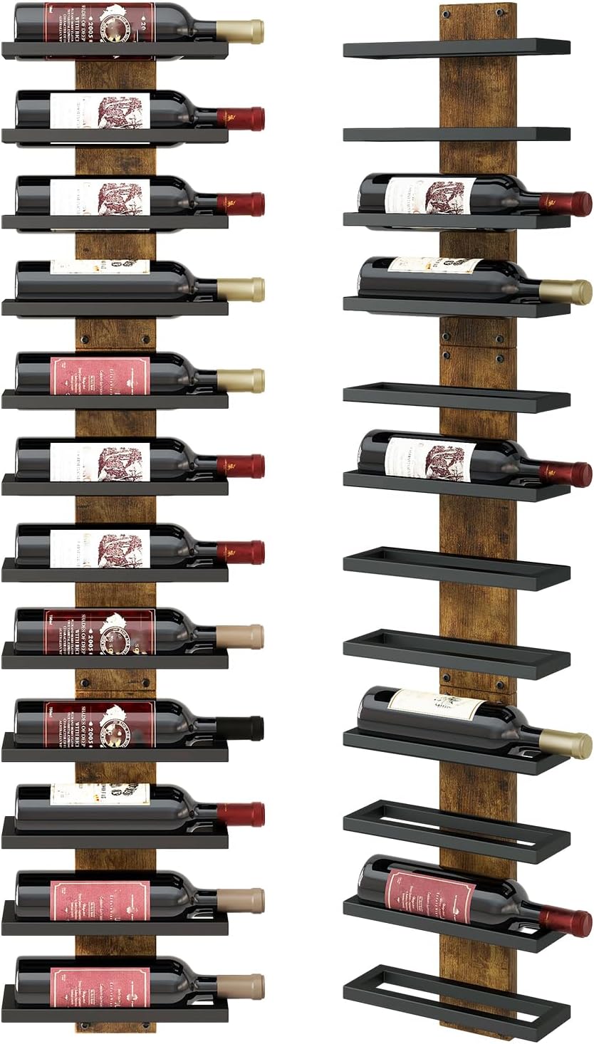 IBUYKE Wall Mounted Wine Rack 12 Bottle,Wood Storage Rack,Brown TMJ913H