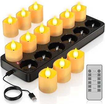 PChero Rechargeable Flameless Candles with Remote Timer & Charging Base