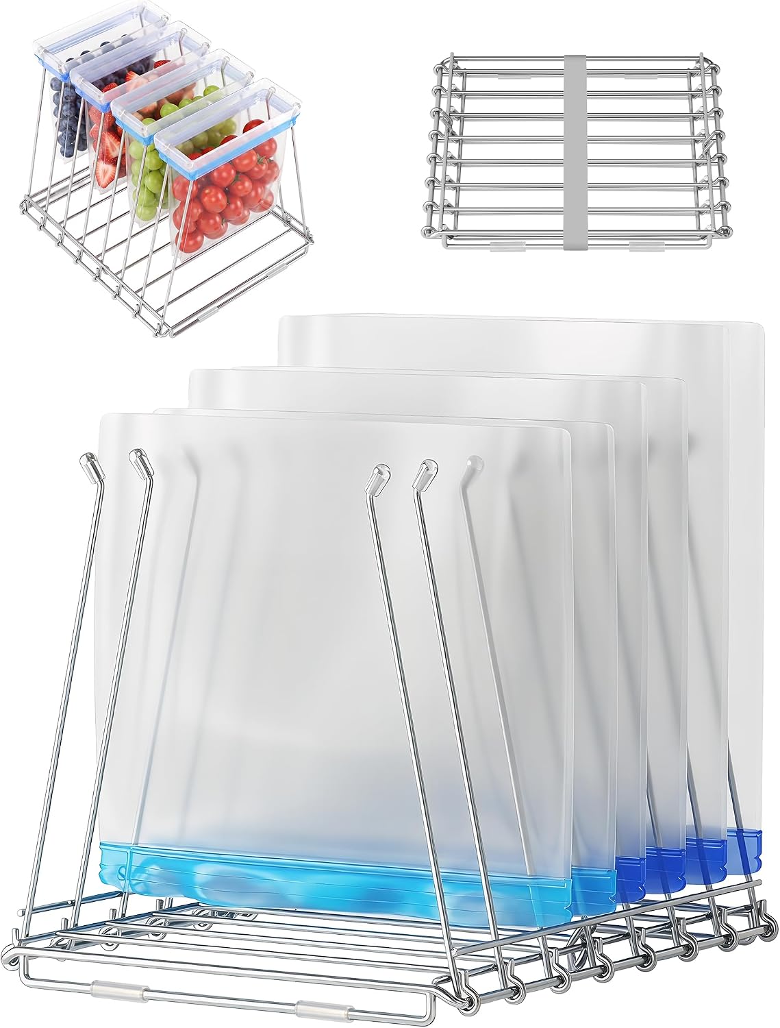 NiHome 2-in-1 Bag Drying Rack & Holder for Ziplock Bag, Foldable