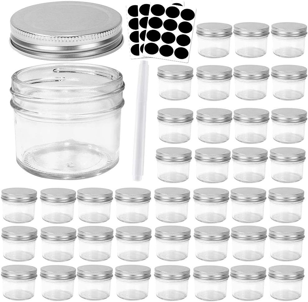 Betrome 40 Pack 4 oz Clear Glass Canning Jars with Lids,Small Maosn Jars