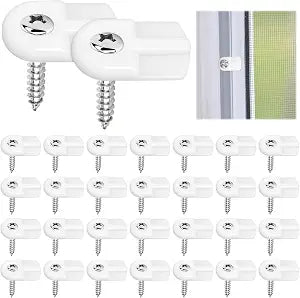 30 Pack Window Screen Clips, L 5766 Flush Window Screen Holder Clips with Screws, Storm Window Clips for Fastens Window Screens Storm Door Panels (White)
