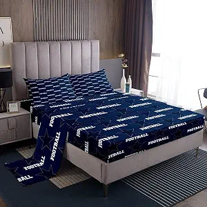 American Texas Star Cowboy Players Sheet Queen Size,Rugby Football Sports Games Bedding Set,Boys Man Room Decor,Rugby Competition Blue Fashion Bed Sheet Set 4pcs(Fitted + Flat + 2 Pillowcases)