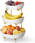 Ceramic 3 Tier Fruit Bowl, Fruit Basket for Kitchen Counter, Gold