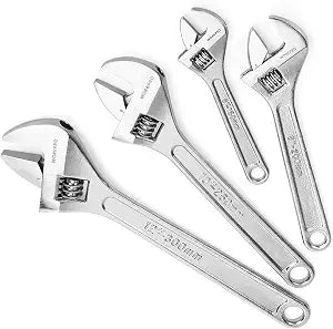 WORKPRO 4-Piece Adjustable Wrench Set, 6"-12", Carbon Steel, Chrome Plated