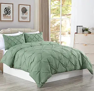 Chezmoi Collection Berlin Sage Green Pinch Pleat Full Comforter Set, 3-Piece (Comforter and Pillow Shams) - Soft Pintuck, Lightweight All Season Microfiber Bedding