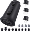 WOWOW Kitchen Faucet Head Replacement, 3 Function Pull Down Faucet Sprayer Head with 13 Adapters, Matte Black Kitchen Sprayer Nozzle Compatible with Moen, Delta, Kohler Faucets