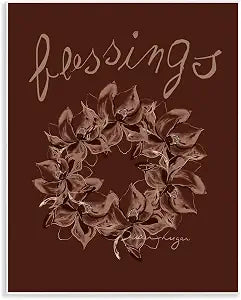Blessings Brown Autumn Wreath, 11 x 14 Inch Mounted Print on Wall Plaque