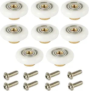 8pcs Bath Shower Door Rollers/Runners Wheels Pulleys 19mm Dia Wheel Bathroom Replacement Part Enclosures Cabins Brass+POM