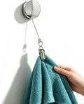 2 Packs Extendable Towel Holder for Bathroom, Retractable Kitchen Hand Towel Hook, Adhesive Stainless Steel Towel Clip Hanger Over the Door, Space-Saving RV Accessories Towel Rack for Kitchen Cabinet