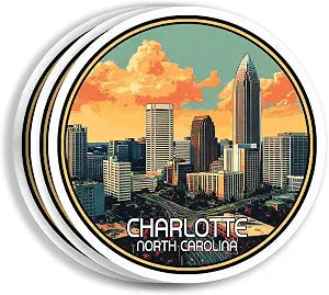 (3 Pack 3X3) Charlotte City Stickers - Move to Charlotte Sticker - Nc Travel Gift - Charlotte Souvenir Tourist - Us Travel Gift - Decal for Laptop - Water Bottle - Suitcase