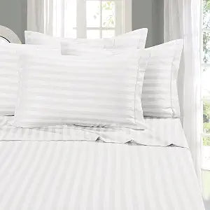 Elegant Comfort Best, Softest, Coziest 6-Piece Sheet Sets - 1500 Thread Count Egyptian Quality Luxurious Wrinkle Resistant 6-Piece Damask Stripe Bed Sheet Set, Queen White
