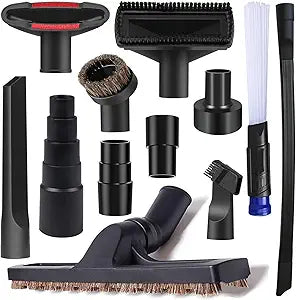 12Pcs Universal Vacuum Attachment Professional Shop Vac Accessories Wet Dry Vacuum Hose Adapter with Hair Brush Extension Wand Flexible Crevice Tool fit 2 1/2" to 1 1/4" and 1 7/8" to 1" Vacuum Hose