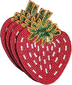 Mud Pie Red Strawberry Beaded Fruit Coaster