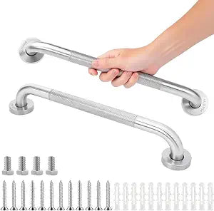 2-Pack, Shower Grab Bars & Bathtub Safety Handles - 304 Stainless Steel Textured Non-Slip Assist Rails for Anti-Fall Support in Tub, Shower, and Toilet Areas, 12 Inch