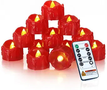 Homemory 24-Pack Red Remote Flameless Battery Tea Light Candles, 400+Hrs