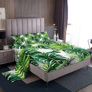 Feelyou Tropical Sheets Set, Palm Leaf Bed Sheet Set Twin Size