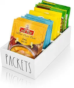 Seasoning Organizer, Pantry Storage Bins for Food Mixes, Spices, Gravy, Taco, and Dressing Packets - Modern Farmhouse Kitchen Organization (White)