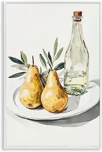 Pears and Bottle Platter Still Life, 12 x 18 Inch Framed Gicle Print