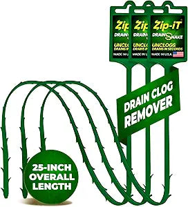 The original Zip-It Hair Clog Remover 25-inch Overall Length Drain Snake Cleaner (3-Pack), Unclog Your Sink, Shower, & Tub Drain In Seconds  Non-toxic, Made in the USA