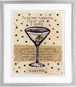 Vintage Martini Recipe Kitchen, 13 x 16 Inch Framed Print Under Glass