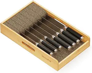 SpaceAid Knife Drawer Organizer 9 inches Wide Bamboo Insert Dock, Kitchen Steak Knives Holder Organizers Block for Drawer in Storage Organization (Medium, Natural)