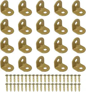 Heyous 20PCS Furniture Corner Brace Hooks Fasteners Mini Brackets Gold Iron Wall Mount Corner L Bracket with Screws 0.75 Inch x 0.75 Inch for Cabinet Closet Chair and Table