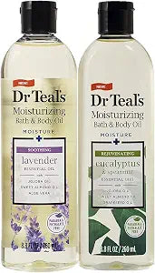 Dr. Teals Bath & Body Oil Variety Gift Set (2 Pack, 8.8oz Ea.) - Soothing Lavender & Rejuvenating Eucalyptus & Spearmint - Essential Oils Hydrate Skin & Alleviates Daily Stress