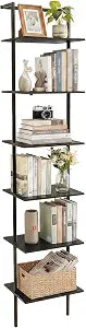 6-Tier Wall Mounted Ladder Shelf, Black, 77" H
