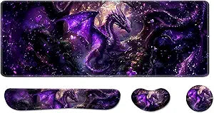 Desk Pad and Keyboard Wrist Rest, Large Mouse Pad + Keyboard Pad+Mouse Wrist Support, Non-Slip Desk Mat Protector for Office, Home 31.511.8 Inches Anime Dragon